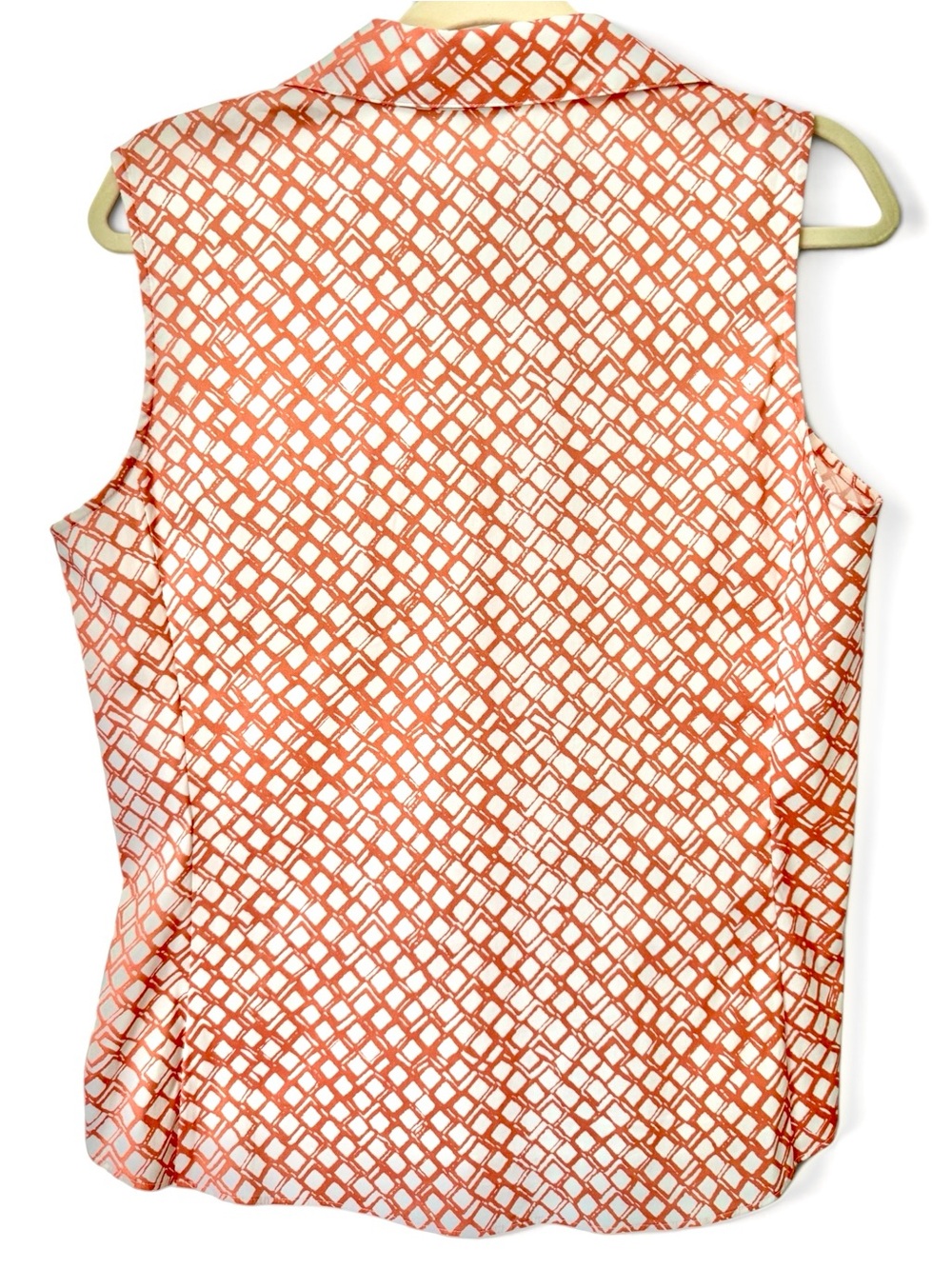 Lafayette 148 New York Stretch Cotton Sleeveless Blouse Coral Geometric Print 10 - Picture 2 of 8